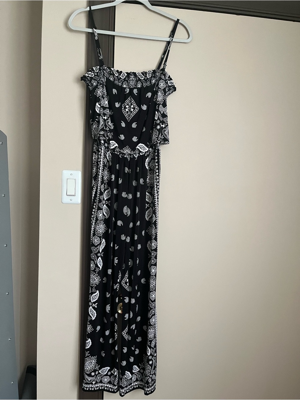 INC International Concepts Black & White Paisley Maxi Jumpsuit